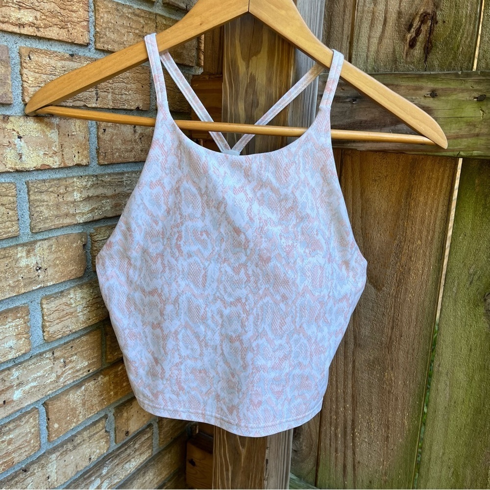 Old Navy Powersoft Longline Sports Bra/Top w/ Pads Pink Snakeskin Print
